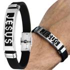 Jesus cristo aço inoxidável pulseira masculina prata presente social casual silicone ajustavel