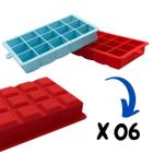 Jogo 06 Forma De Gelo Retangular Silicone Para 15 Cubos 30Ml