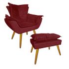 Jogo 1 Poltrona e 1 Puff Para Sala Comercial Apolo Suede Vermelho Bordo - LM DECOR