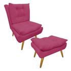 Jogo 1 Poltrona e 1 Puff Para Sala Comercial Karen Suede Rosa Pink - LM DECOR