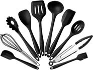 Jogo 10 Colheres De Silicone Cabo Inox Utensílios Cozinha