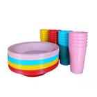 Jogo 10 prato 10 copo plastico grande redondo colorido agua suco lanche porção refeição infantil