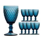 Jogo 10 Taças de Vidro Bico de Abacaxi Cor Azul para Água Lyor 260ml