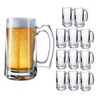 Jogo 12 Caneca de Chopp Zero Grau Vidro Transparente Casual Resistente Bar 380ml Class Home