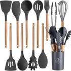 Jogo 12 Colheres De Silicone Cabo Madeira Utensílios Cozinha Top