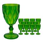Jogo 12 Taças de Acrílico Verde Diamond Diamante Festa Piscina Plástico 330ml Lyor