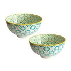 Jogo 2 Bowls Cerâmica Floral Verde e Branco 11,5x6cm 250ml - UNIK HOME