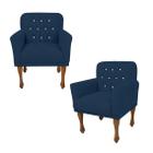 Jogo 2 Cadeira Poltrona Decorativa Com Botões De Strass Anitta Suede Azul Marinho DL Decor - Doce Lar Decorações