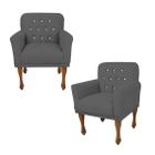 Jogo 2 Cadeira Poltrona Decorativa Com Botões De Strass Anitta Suede Cinza DL Decor - Doce Lar Decorações