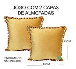 Jogo 2 Capas de Almofada Veludo Pompom Lisa com Ziper 43x43