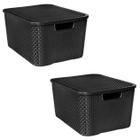 Jogo 2 Cestos Multiuso 7 L C/ Tampa Organizador Empilhável Decorativo P/ Ambientes Lavanderia Cozinha Quarto Banheiro Caixa - Arqplast