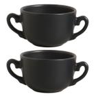 Jogo 2 Consumes Xícara Caneca Duas Alças p/ Sopas Caldos Cumbuca Preto Fosco Matte - Porto Seguro