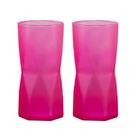 Jogo 2 copos para refrescos rombus 465ml neon rosa vidro