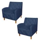 Jogo 2 Poltronas Estofadas Para Recepção Clínica Munique Suede Azul Marinho - LM DECOR