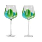 Jogo 2 tacas p/vinho petala em vidro 500ml verde/azul/branco - Fracalanza