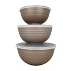 Jogo 3 Bowls De Bambu Tigela Tampa Frutas Saladas Petiscos