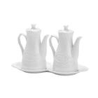 Jogo 3 pc galheteiro de porcelana alto relevo