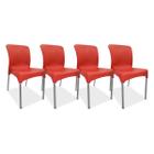 Jogo 4 Cadeiras plástica Sec Line Vermelho com pés de Alumínio Para Todos Ambientes