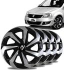 Jogo 4 Calota Black Silver Aro 14 Renault Logan Sandero Clio