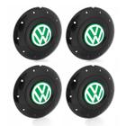 Jogo 4 Calota Centro Roda Ferro VW Amarok Aro 13 14 15 4 Furos Preta Brilhante Emblema Verde