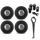 Jogo 4 Calota Roda Ferro VW Amarok Preta F P Gol G8 + Chave de Remoção + Bico Válvula Preto