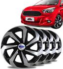 Jogo 4 Calotas Aro 15 Preta Prata Ford Ka Fiesta Focus