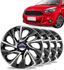 Jogo 4 Calotas Ds4 Aro 14 Black Silver Esportiva Ford Fiesta Ka