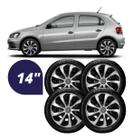 Jogo 4 Calotas Velox Aro 14 Vw Gol Fox Polo Up + Emblema Resinado