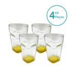 Jogo 4 Copos De Vidro Grosso 390ml Brasil Luxo Amarelo