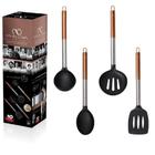 Jogo 4 Peças Utensílios de Cozinha Inox Silicone Nylon - Globimport