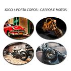 Jogo 4 Porta Copos Bolacha de Chopp Redondo Personalizado Carros e Motos