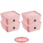 Jogo 4 Potes Quadrado 500ml Rosa Marmita Fit Vedação - UZ