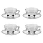 Jogo 4 xícaras 180ml para chá de cristal transparente com pires Pearl Wolff - 27900
