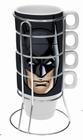 Jogo 4 Xícaras 225ml De Cerâmica Com Suporte Batman Face Liga Da Justiça - H41289 - Urban