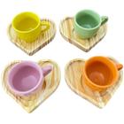 Jogo 4 xícaras café expresso 75ml Porcelana c/ pires coração