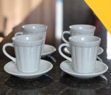 Jogo 4 xícaras de Café e Chá com pires - 120 ml Tipo Copo Americano - Porcelana branca