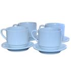 Jogo 4 xícaras de Café e Chá com pires - 150ml Empilháveis - Porcelana branca