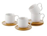 Jogo 4 Xicaras De Café Porcelana com Pires Bambu 90ml Oásis