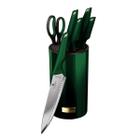 Jogo 5 Facas + Tesoura Suporte Faqueiro Chef Pão Santoku Utilidades Descascar Churrasco Utensilios Cozinha 7 pçs Verde Berlinger Haus