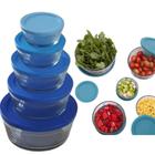 Jogo 5 Potes Bowls Tigelas Vasilhas Vidro Com Tampa Guardar Comida Geladeira Micro ondas