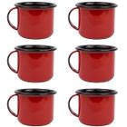 Jogo 6 Canecas Esmaltadas Pequenas Vermelhas Com Alças 90ml Xícaras Ágata Para Café