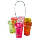 Jogo 6 Copos de Shot 45ml Vidro Color Com Suporte Cromado