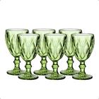 Jogo 6 Para Taças Água Vinho Vidro Diamante 300ml Verde Decoração Mesa Posta