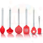 Jogo 6 Peças De Silicone Cabo Inox Utensílios Cozinha Colher Concha Escumadeira Espátula Pegador Mini Espátula