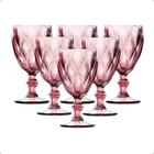 Jogo 6 Taças Água Vinho Vidro Diamante Rosa 300ML Abacaxi Decoração Buffet Festas Mesa Posta