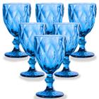 Jogo 6 Taças de Vidro Luxo Diamond Azul Transparente 310ml Vinho Água Drinks Grosso Resistente Diamante - Cortelux