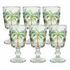 Jogo 6 Taças de Vidro Tropical Palm Tree Coqueiro Água Transparente Lyor 275ml
