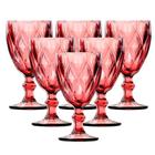 Jogo 6 Taças Vinho e Água Vidro Diamond Vermelho 340ml - Vivaflor Decor