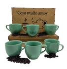 Jogo 6 Xicaras 170Ml Porcelana Para Café Chá Caixa Mdf Verde - Jpl