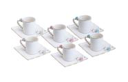 Jogo 6 Xícaras Café 80ml Porcelana Flower Square Plate Colorido Wolff